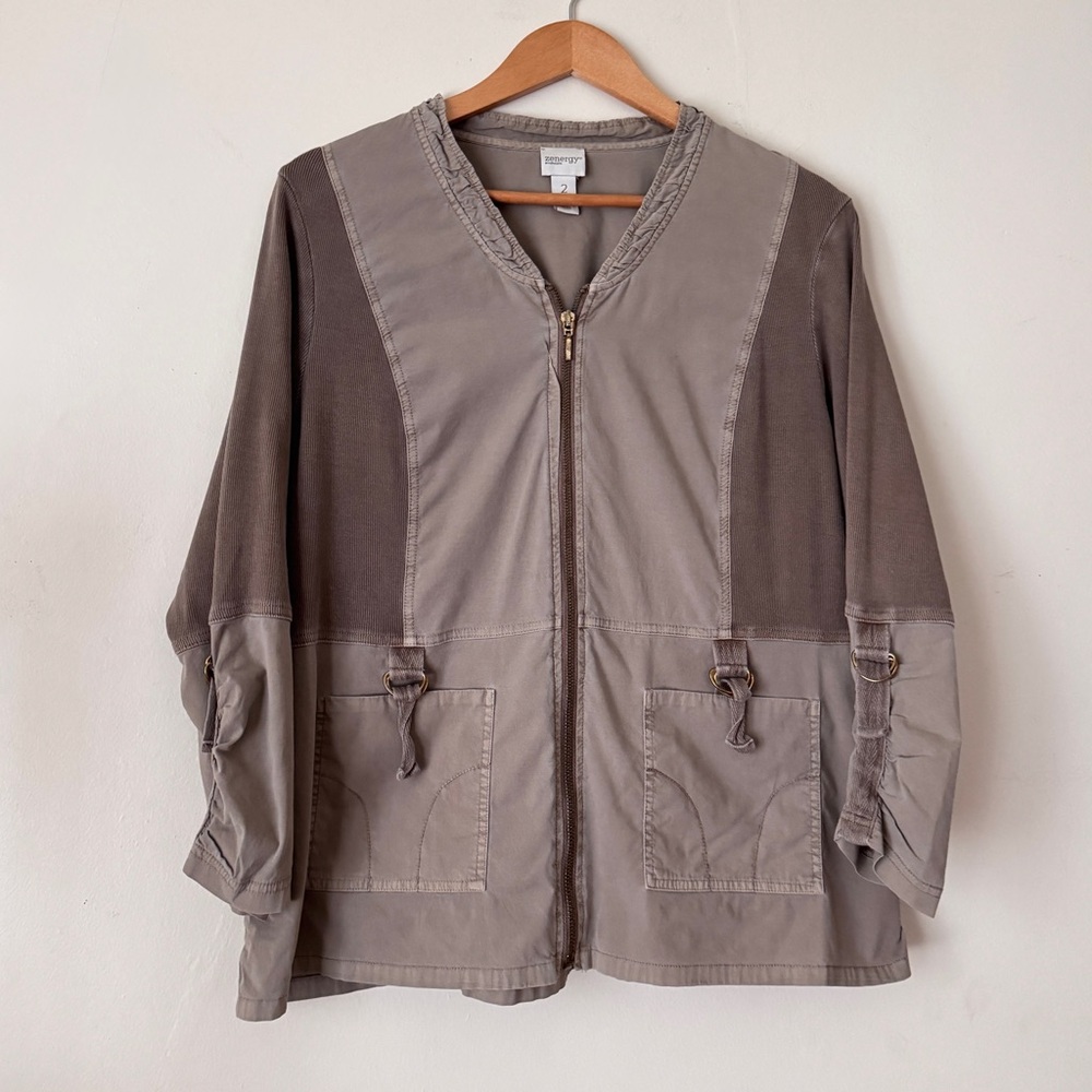 CHICO's ZENERGY woven collections washed jacket full zip cotton spandex Size 2